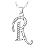 U7 Alphabet Letter Pendant Platinum Plated Chain Full CZ A-Z Name Jewelry Trendy Initial R Necklace for Women Men