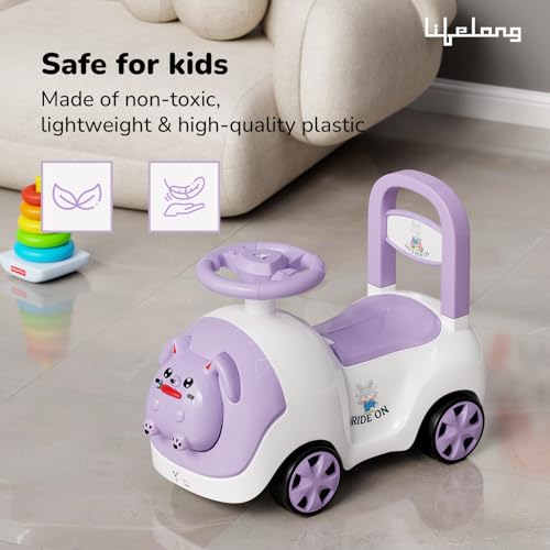 Image of Lifelong Bunny Manual Push Ride-On Toy Car with Back Support for Boys & Girls 1-4 Years, Distraction-Free, Non-Musical, Easy Installation, 50kg Capacity, Steering Wheel, Storage, Indoor Outdoor Fun