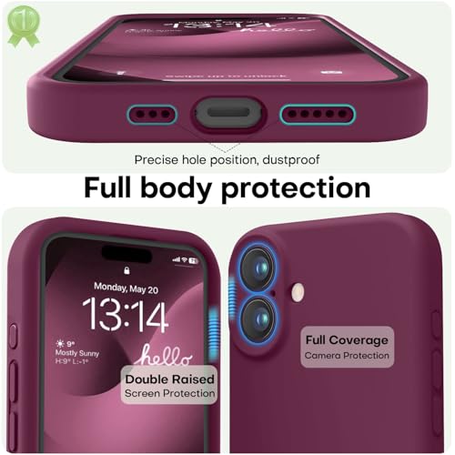 Image of LOVE 3000 Designed for iPhone 16 Case, Premium Silicone with [Soft Anti-Scratch Microfiber Lining] Shockproof Protective Phone Case for Men Women Girls 6.1 inch, WineRed