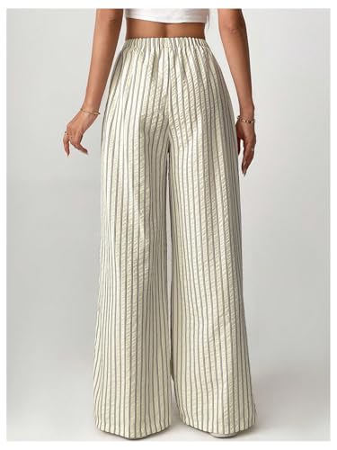Floerns Women's Striped Wide Leg Drawstring Pants Elastic Waist Casual Loose Trousers3
