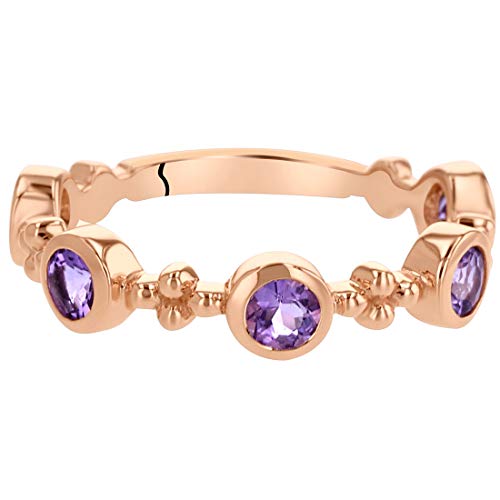Peora Amethyst 5-Stone Tiara Stackable Ring Band For Women 925 Rose Gold-Tone Sterling Silver, Natural Gemstone Birthstone, 0.75 Carat Total Round Shape, Size 9 #TOP2