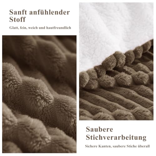 Aisbo Kuscheldecke Flauschig Decke Braun - Dicke Cord Sherpa Decke Warm 130x150 cm als Sofadecke Couchdecke… – Ansicht 6