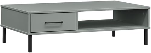 Miniatura 3 de Grey Solid Pine Wood Coffee Table, 21.7x39.4x11.4 in Metal Low Living Room Table with Storage Drawer, Industrial Style Mesa de Centro para Sala