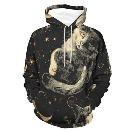 Sweatshirt chat étoile lune avec capuche ajustable pull manches longues chaud