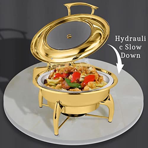 SmPinnaA 6 L Chafer Chafing Dish Für Hochzeitsbankette Und Partys, Sichtbares Buffetwärmer-Set Aus Edelstahl, Inkl. Speisepfanne, Wasserpfanne, Brennstoffhalter, Gold,Gold – Bild 5