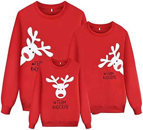 Christmas Ugly Sweatshirt for Family Long Sleeve Round Neck Cute Deer Print Kids Mama Dad Matching Outfit
