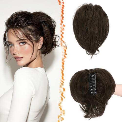 BARSDAR Dark Brown Human Hair Clip in Bangs + Claw