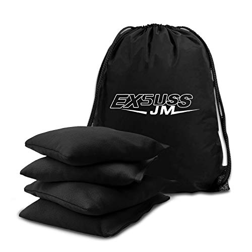 JMEXSUSS Weather Resistant Duckcloth Cornhole Bags, Set of 4 Corn Hole Bean Bags for Cornhole Outdoor Game Tossing Game, Regulation Size & Weight（Black）