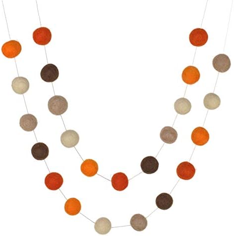 Felt Ball Garland- Brown and Orange- 1" (2.5 cm) Wool Felt Balls- Fall Autumn Halloween Thanksgiving Pumpkin