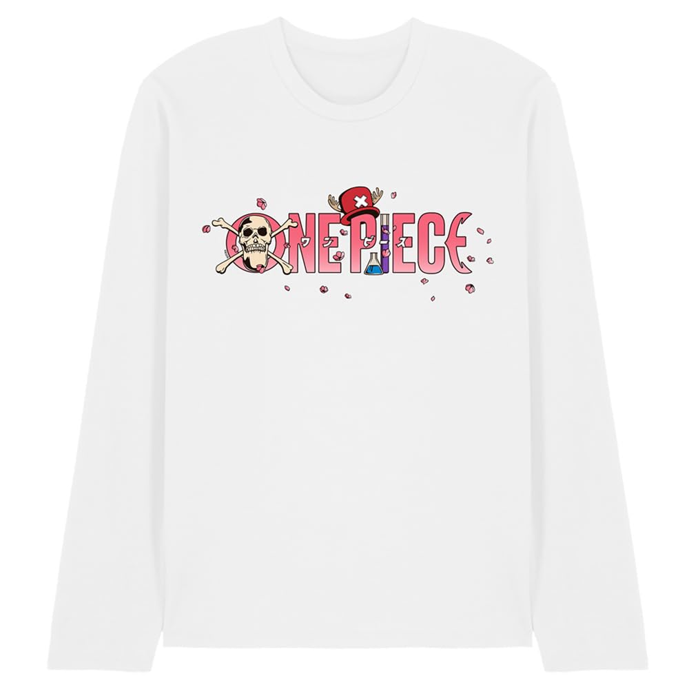 Netflix Unisex White One Piece Chopper Sakura Cherry Blossom Logo Long Sleeve T-Shir In | Size: Xl