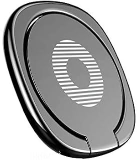 Black Cell Phone Ring Holder Stand, 360 Degree Rotation Finger Ring with Polished Metal Phone Grip for Magnetic Car Mount Compatible with iPhone, Samsung, LG, Sony, HTC and More,Round 360