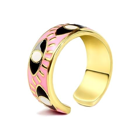 WPY Evil Eye Thick Ring for Women, Statement Wide Chunky Enamel Adjustable Open Rings Protection Jewelry - Bright Pink Cover