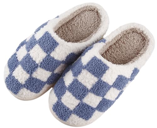 Plaid Print Slippers for Women Fuzzy Slippers Casual House Shoes Womens Slippers Indoor Warm Plush Bedroom Shoes