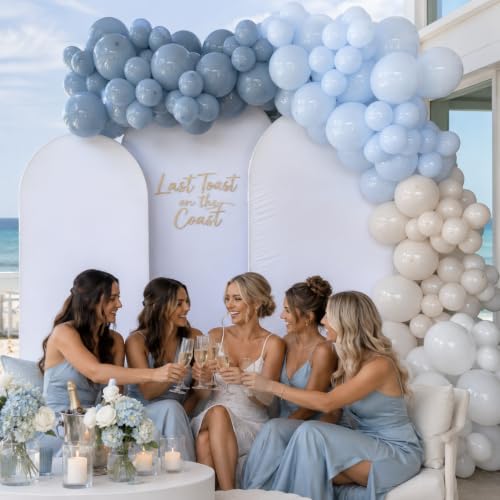 Image of Dusty Blue Balloons Garland Arch Kit, Haze Blue Sand White Balloon Arch Kit, Pastel Blue Beige Balloon for Baby Shower Gender Reveal Birthday Engagement Wedding Bridal Shower Party Decorations