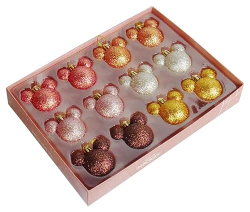 Christbaumkugel Micky Maus Mini Ohren Glitzer braun-Gold (12er Set) -...