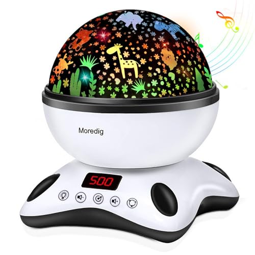 Moredig Kids Night Light Projector, Remote Baby Night Lights for Kids Room with 12 Music Nursery Night Light Projector for Kids Timer 2 Projections 18 Light Modes, Gifts for Baby Kids – Black