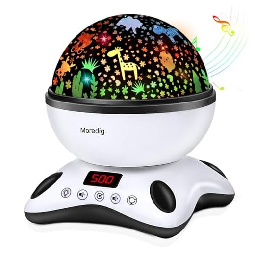 Moredig Kids Night Light Projector, Remote Baby Night Light for Kids Room with 12 Music Rotating Nursery Night Light Projector for Kids, Timer, 2 Projections, 18 Light Modes, Kids Gifts - Black