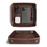 Hide & Drink, Leather Catchall Change Keys Coins Jewels Box Tray Big Storage Handmade Includes 101 Year Warranty :: Bourbon Brown