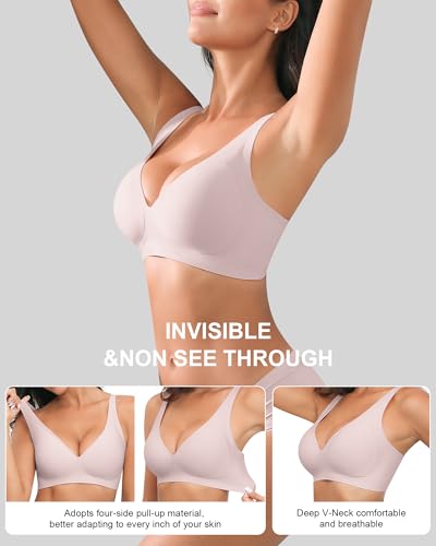 Image of Xcutting Bra for Women Wireless No Underwire Seamless Full Coverage Deep V Bralettes Everyday Comfortable Soft
