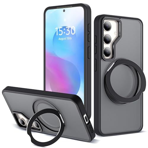 Image of for Samsung Galaxy S25 Plus Case with 360Rotatable Magnetic Ring Stand Compatible with Mag-Safe Military Protection Shockproof Matte Translucent Phone Cases for Galaxy S25+,Black