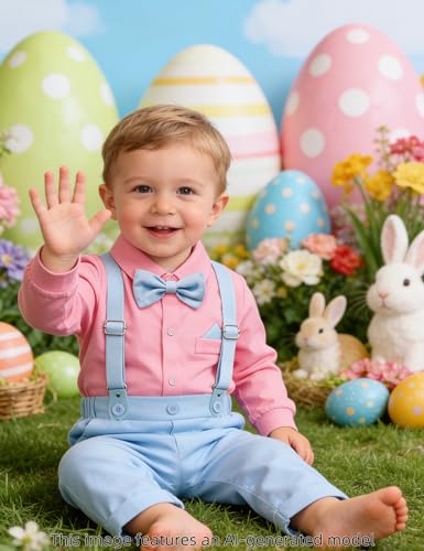 Image of A&J DESIGN Baby Boys Suits Infant Gentleman Formal Wedding Suspenders Outfit with Bowtie