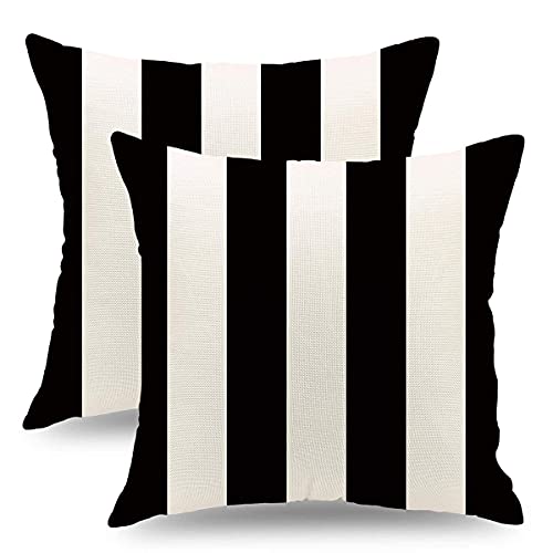 QIQIANY Set of 2 Striped Throw Pillow Covers 18x18 Inch Square Linen Black and White Striped Decorative Throw Pillow Cases Modern Farmhouse Cushion Covers for Sofa Couch Bed Car Living Room