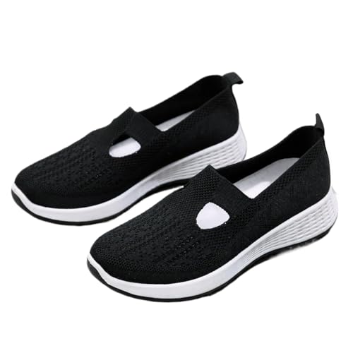 Geerta Women's Fashionable Plain Color Slip on Mesh Breathable Lightweight Sneakers, Casual Comfortable Sports Running Shoes, All-Match Round Toe Walking Shoes for Daily Wear