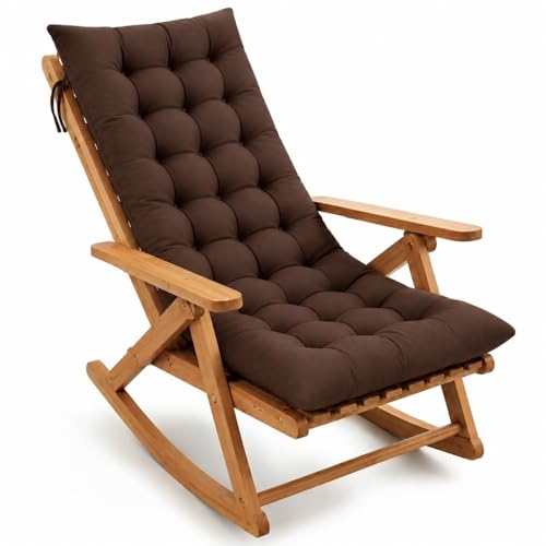 Image of KYNE Rocking Chair Cushion 18 x 50 Inch Thick Tufted Chair Cushion with Backrest and Seat Pad Soft Premium Fabric Polyester Filling Non Slip Indoor Outdoor Rocking Chair Replacement Cushion (Brown)