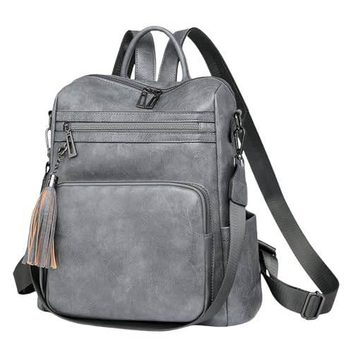 Sac à dos tendance en cuir synthétique gris pour femme grand format