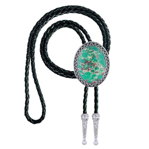 Image of Vintage Western Cowboy Rodeo Black Agate Bolo Tie for Men Women | Premium braided leather, adjustable sliding clasp, anti-tarnish alloy pendant, versatile western bolo tie