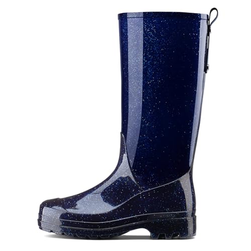 HISEA Rain Boots for Women Waterproof Garden Boots, Knee High Rain Shoes with Comfort Insole, Non-Slip Seamless Tall Rain Boots, Starry Blue Size 9