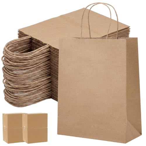OUTUXED 1200pcs 8x4x10in Brown Paper Bags with Handles, Kraft Gift Bags