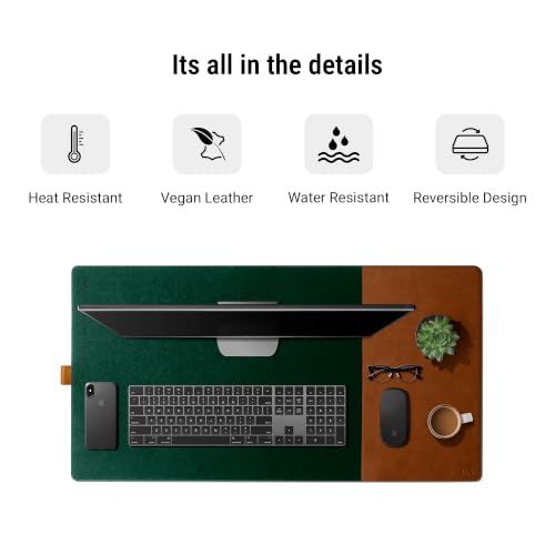 Image of DailyObjects Turf 2.0 Desk Mat | Super Smooth Felt for Gaming Home and Office | Vegan Leather | Work from Home Solution for Laptop Keyboard and Mouse | Reversible Anti Slip Water Resistant - Green