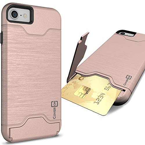 CoverON SecureCard Series Designed for Apple iPhone SE 2022 / SE 2020 / iPhone 8/7 Case, Credit Card Holder Kickstand Hybrid Phone Cover - Rose Gold