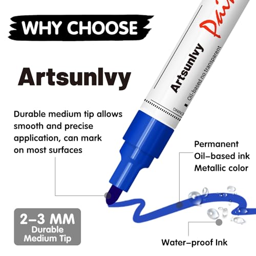 Artsunlvy 2PM Blue Paint Pens Permanent Markers - 2 Pack Oil Based Quick Dry Waterproof Markers For Tire thumb #1