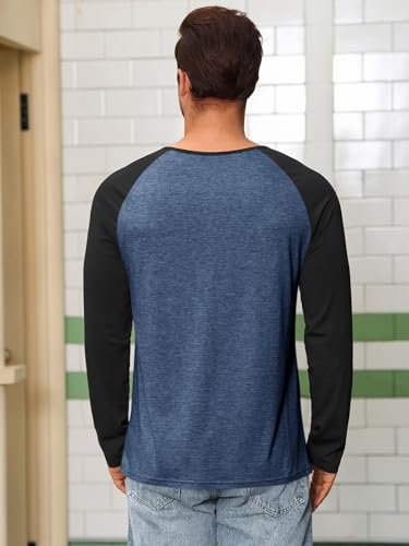 Runcati Mens Henley Shirts Raglan Long Sleeve Casual T-Shirts Color Block Button Shirt Vintage Tops with Pocket3