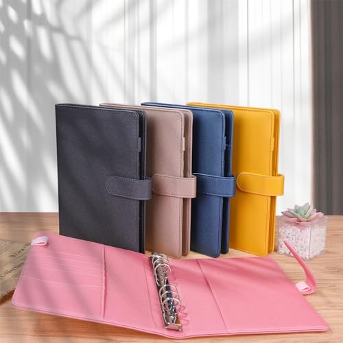 Image of Antner A5 Notebook Binder with 6 Ring Photocard Cover, PU Leather Refillable Budget Binder Loose Leaf Personal Organizer with Magnetic Buckle, Glitter Pink