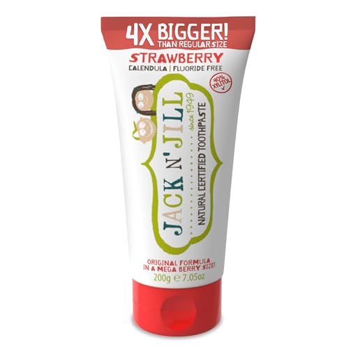 Jack N Jill Mega Natural Certified Toothpaste 4X More - Fluoride Free Kids & Toddlers Toothpaste Gently Cleans Teeth Helps Soothe Gums 40% Xylitol BPA Free - Strawberry 7.05 oz (1-Pack)