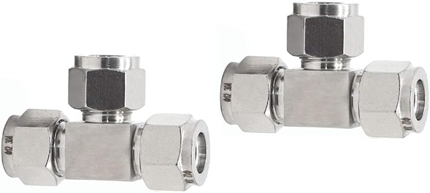 YoeborStainless Steel 304 Compression Tube Fitting Tee Union 1/4" OD x 1/4" OD x 1/4" OD 3-Way Connector, Pack of 2