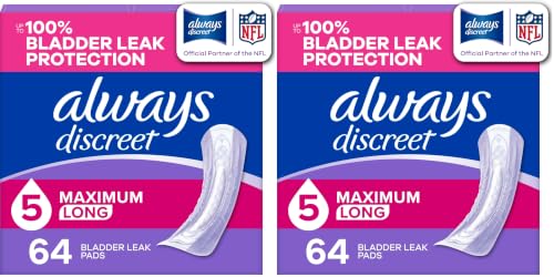 Always Discreet Adult Incontinence Pads for Women, Drier, 5 Drop Long Length, Heavy Absorbency, Pads for Bladder Control Management, Bladder Leaks, & Postpartum-Pads, 64ct (Pack of 2) - image 1