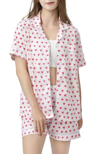 Image of Womens Pajamas Set Shorts Button Down 2 Piece Monkey Bunny Y2k Roller Dupes Rabbit Preppy Lounge Pjs Comfy Sleep Wear