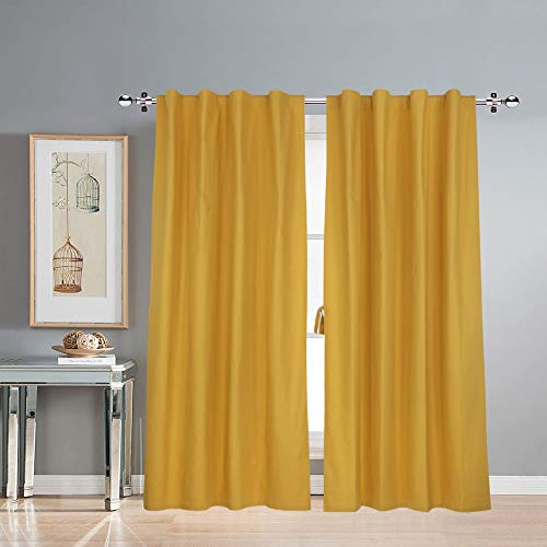 Image of LINENWALAS Cotton Curtains Set of 2, Door Curtains for Home Decor, Hangs Elegantly with Back Loops (4.5ft x 7 ft,Mustard)