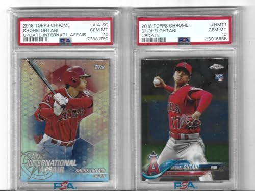 PSA 10 SHOHEI OHTANI TOPPS CHROME UPDATE & INTERNATIONAL AFFAIR 2 ROOKIE CARD LOT HITTING & PITCHING GRADED PSA GEM MINT 10 3 TIME MVP SUPERSTAR