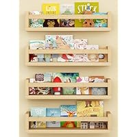 Onlysky Set of 4 Wall-Mounted Kid's Bookshelf - Wood Floating Nursery Book Shelves - Durable Wood Construction - Ideal for Nursery Decor, Kids Room, Toy Storage