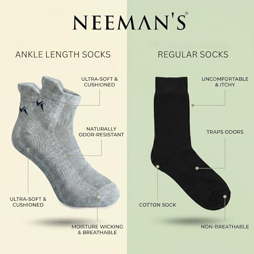 Image of Neeman's Ankle Length Comfort Socks for Men & Women | Cotton Blend Casual Socks | Soft, Breathable & Stretchable | Anti-Slip Rib | Reinforced Heel & Toe | Everyday Wear | Pack of 3