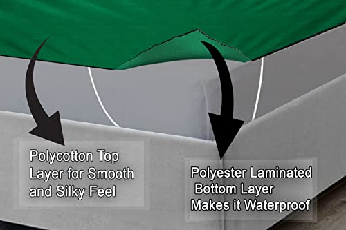 Image of The Furnishing Tree Mattress Protector /Waterproof Bedsheet Size WxL 60x75 Inches Queen Size Polyester Green