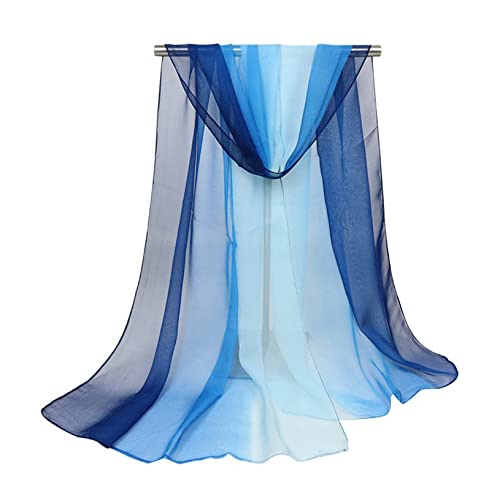 Soft Gradient Color Scarf Women Foulard Long Shawl Chiffon Dance Wraps Summer Bandana Elegant Hijab,Navy Blue
