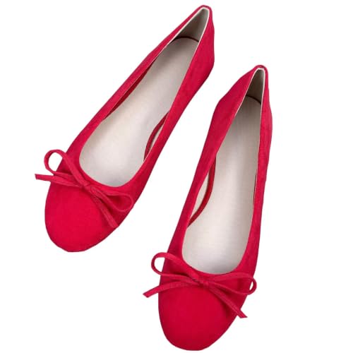 Image of TN TANGNEST Women's Velvet Flats Round Toe Ballet Shoes | Elegant Bowknot Flats Comfortable Casual Slip On Flats for Work