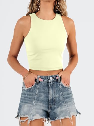 Image of EFAN Women's Double Lined Racerback Crop Tank Top | High Neck Slim Fit Sleeveless Workout Top, No-Bra Essential for Gym, Yoga & Going Out
