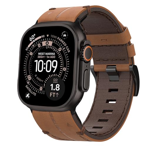 Leder Armband für Apple Watch Ultra 3/2/1 49mm Klassisches Design Leder Ersatzarmband mit Steppnaht für Apple Watch Armband 49mm 46mm 45mm 44mm 42mm(Serie 3 2 1) Series 11/10/9/8/7/6/5/4/3/2/1/SE